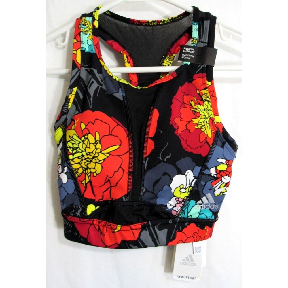 Adidas MS AOP Multicolored Floral Mesh Front & Back Racerback Sports Bra 2XS NWT